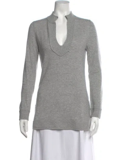Pre-owned Tory Burch Cashmere V-neck Sweater In Grey