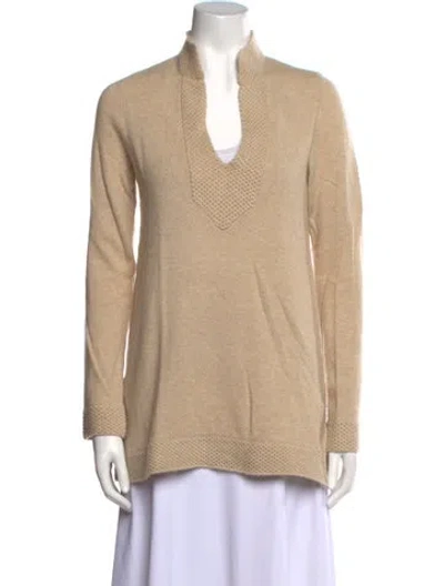 Pre-owned Tory Burch Cashmere V-neck Sweater In Neutral