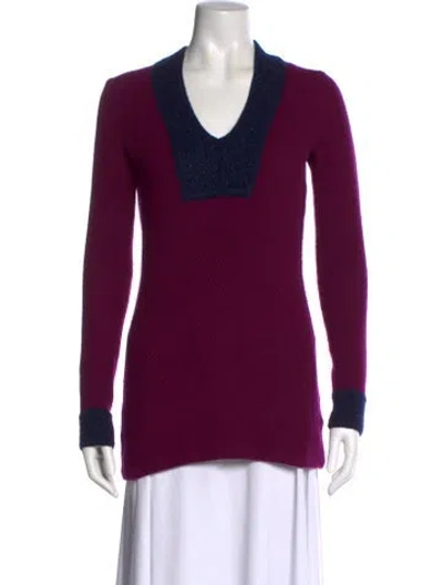 Pre-owned Tory Burch Cashmere V-neck Sweater In Purple