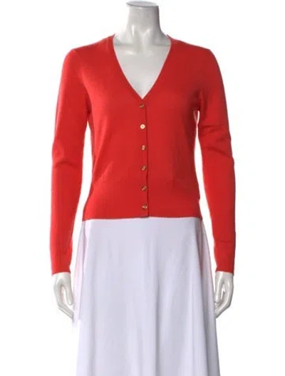 Pre-owned Tory Burch Cashmere V-neck Sweater In Red