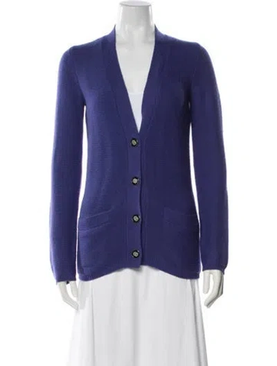 Pre-owned Tory Burch Cashmere V-neck Sweater In White