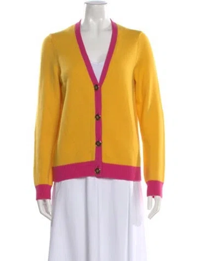 Pre-owned Tory Burch Cashmere V-neck Sweater In Yellow