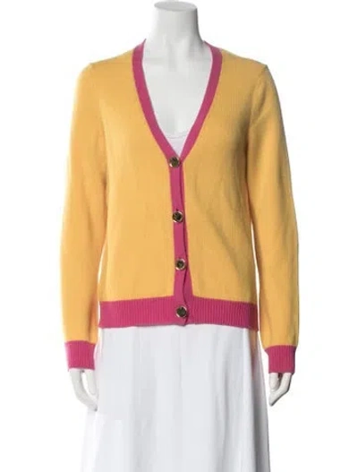 Pre-owned Tory Burch Cashmere V-neck Sweater In Yellow