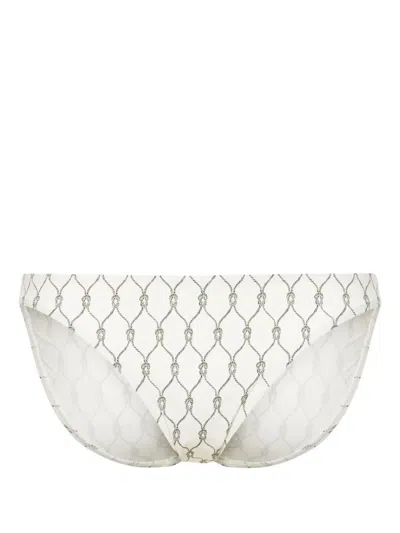 Tory Burch Knot-print Bikini Bottoms In White