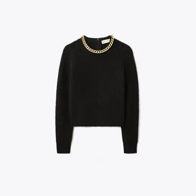 Tory Burch Chain Crewneck Pullover In Black
