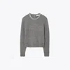 Tory Burch Chain Crewneck Pullover In Mineral Gray
