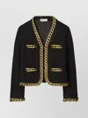 Tory Burch Chain-link Trim Wool Cardigan With Gold Accents