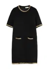 Tory Burch Chain-trimmed Wool-blend Dress In Black
