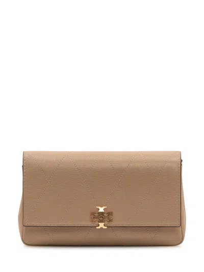 Tory Burch Chain Wallet 100% Cow Leather In Soft Cement