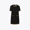Tory Burch Chain-trimmed Wool-blend Dress In Black