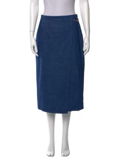Pre-owned Tory Burch Chain-link Accents Midi Length Skirt In Blue