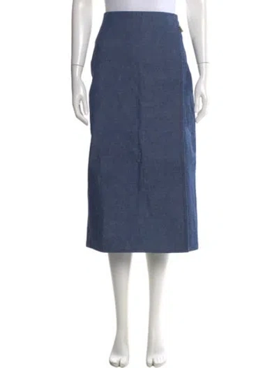 Pre-owned Tory Burch Chain-link Accents Midi Length Skirt W/ Tags In Blue