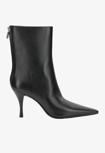 Tory Burch Charlie 85 Pointed-toe Leather Ankle Boots In Black