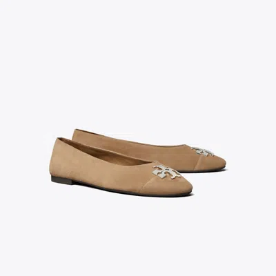 Tory Burch Logo Plaque Ballet Flats In Brown