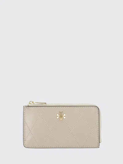 Tory Burch Charlie Card Holder In Leather With Zip And Double T Logo In White
