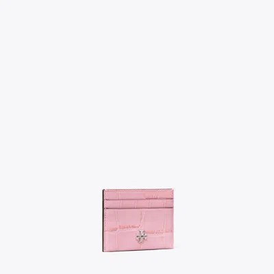 Tory Burch Charlie Croc-embossed Card Case In Pink