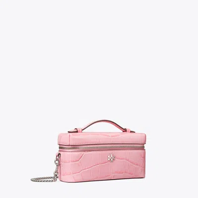 Tory Burch Charlie Croc-embossed Vanity Case In Pink