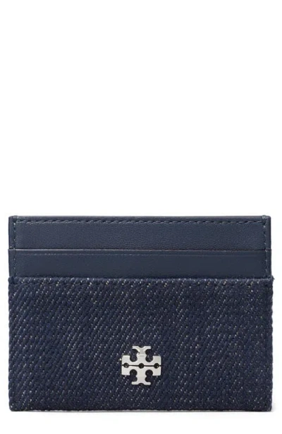 Tory Burch Charlie Denim Card Case In Blue