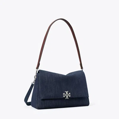 Tory Burch Charlie Denim Shoulder Bag In Blue