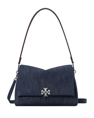 Tory Burch Charlie Denim Shoulder Bag In Blue