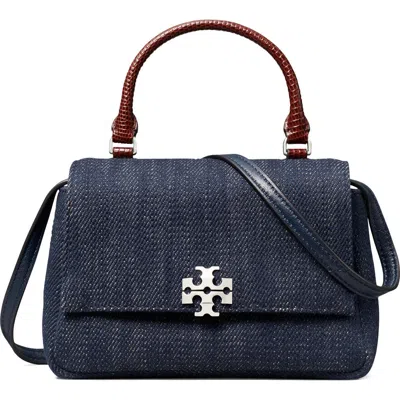 Tory Burch Charlie Denim Top Handle Bag In Blue