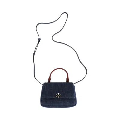 Pre-owned Tory Burch Charlie Denim Top Handle Chain Wallet 'midnight' | Blue | Women's Size Onesize