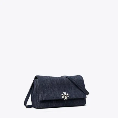 Tory Burch Charlie Denim Wallet Crossbody In Blue