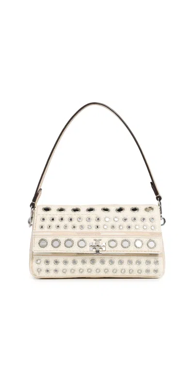 Tory Burch Charlie Embellished Small Shoulder Bag New Ivory In White