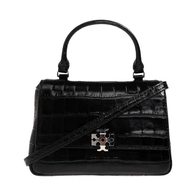 Pre-owned Tory Burch Charlie Embossed Croc Top Handle Chain Wallet 'black' | Women's Size Onesize