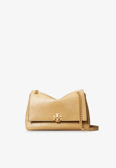 Tory Burch Charlie Leather Chain Crossbody Bag In Tan