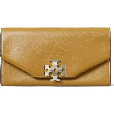 Tory Burch Charlie Leather Envelope Clutch In Brown