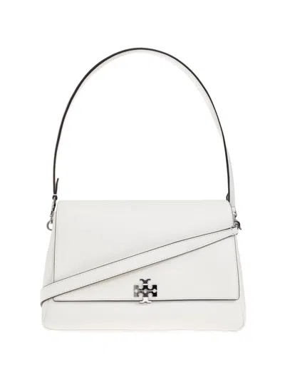 Tory Burch Charlie Logo Leather Shoulder Bag In White