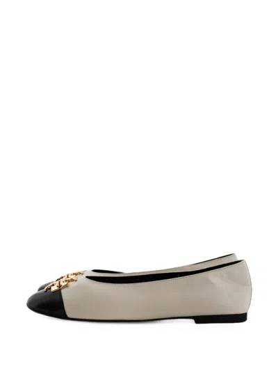 Tory Burch Charlie Logo-plaque Ballet Flats In Neutral