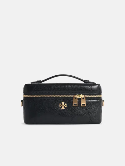 Tory Burch 'charlie Matelassé' Mini Beige Leather Beauty Case In Black