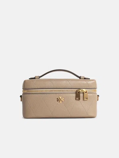 Tory Burch 'charlie' Mini Beige Leather Beauty Case In Sand