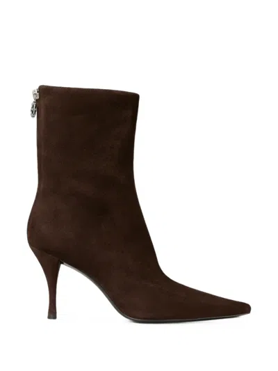 Tory Burch Charlie Pointed-toe Ankle Boots In Brown