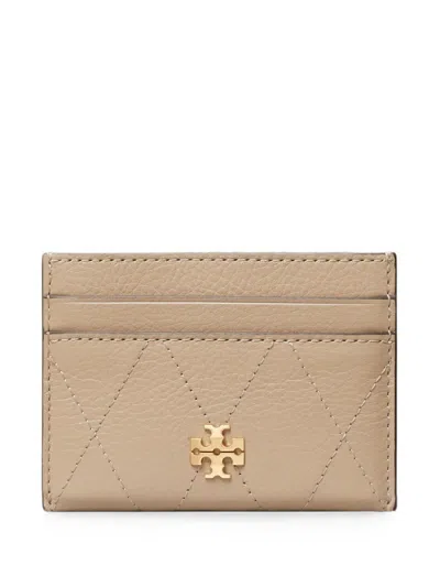 Tory Burch Charlie Quilted Card Case In Beige
