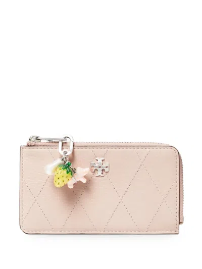Tory Burch Charlie Quilted Card Case In Pink