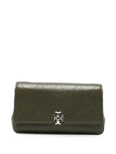 Tory Burch Charlie Quilted Clutch Bag In Green
