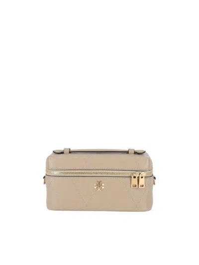 Tory Burch Charlie Quilted East-west Vanity Case In Gray