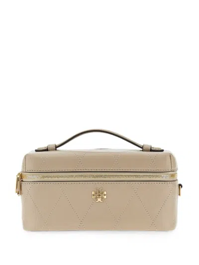 Tory Burch Charlie Quilted Leather Beauty Case In Neutral
