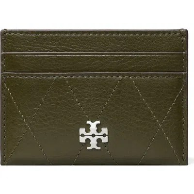 Tory Burch Charlie Quilted Leather Card Case In Green