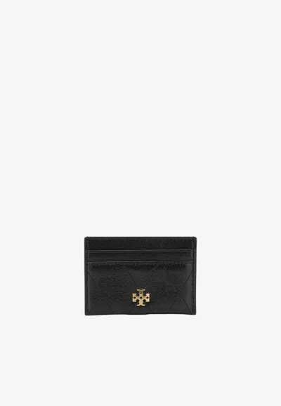 Tory Burch Charlie Quilted Leather Cardholder In Black