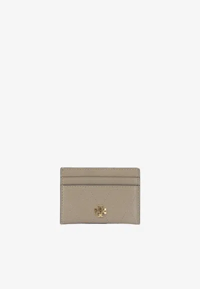 Tory Burch Charlie Quilted Leather Cardholder In Gray