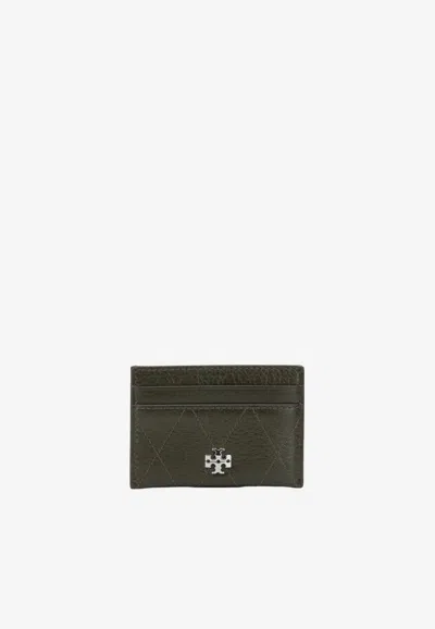 Tory Burch Charlie Quilted Leather Cardholder In Green