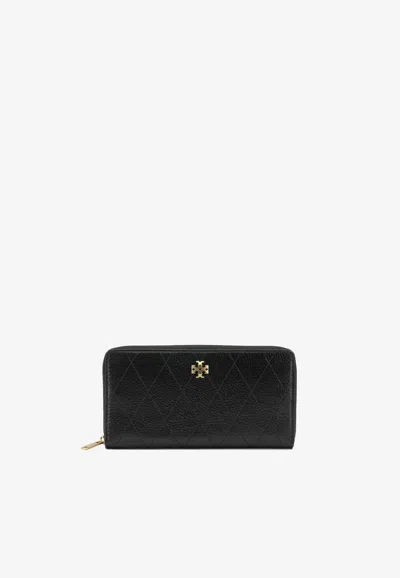 Tory Burch Charlie Quilted Leather Continental Wallet In Black