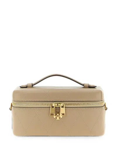 Tory Burch Charlie Quilted East-west Vanity Case In Brown