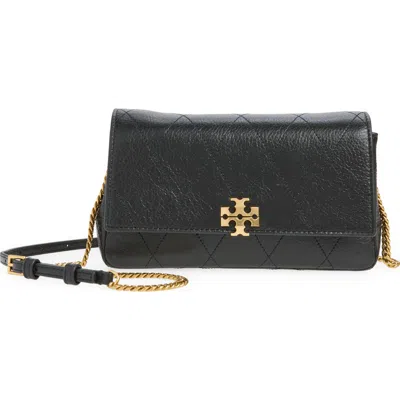 Tory Burch Charlie Quilted Leather Wallet On A Chain In Black