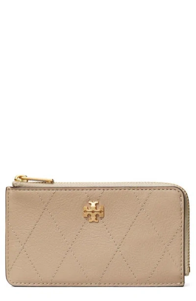 Tory Burch Charlie Quilted Leather Zip Card Case In Brown