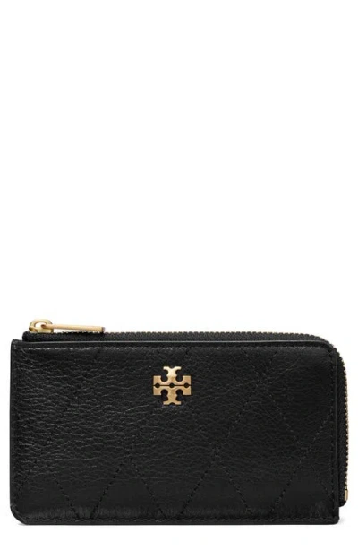 Tory Burch Charlie Quilted Leather Zip Card Case In Black